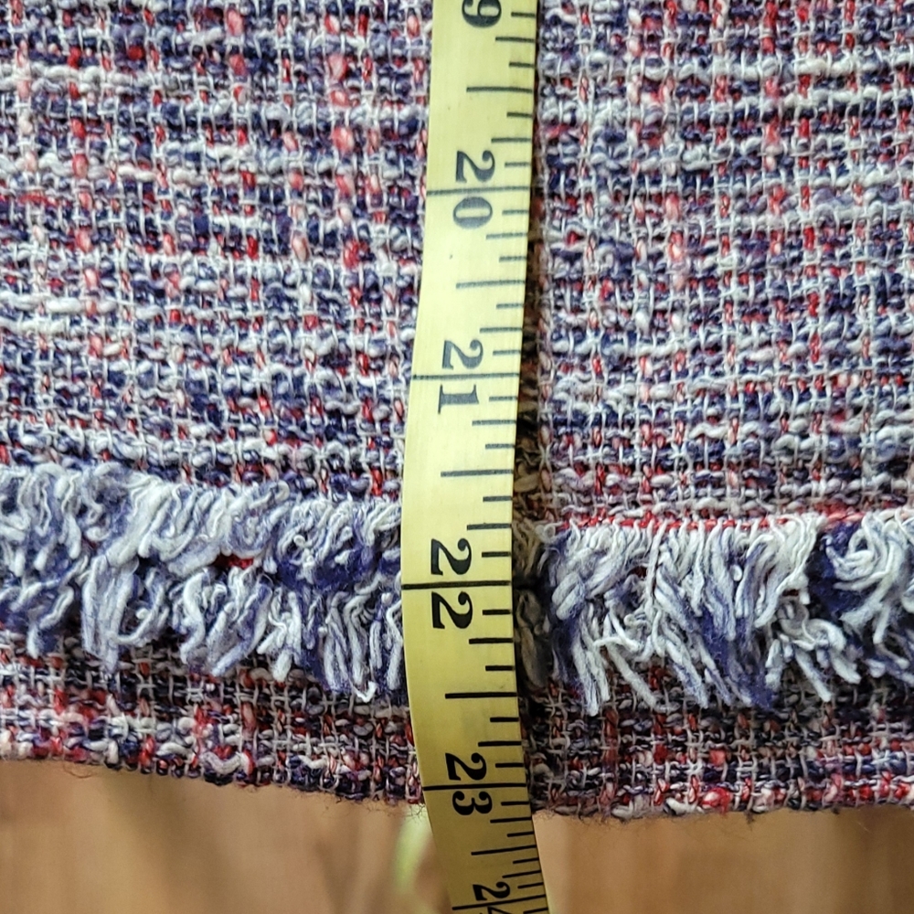 Carolina Herrera Tweed Pencil Skirt 6 Fringe Ribbon - Picture 6 of 8